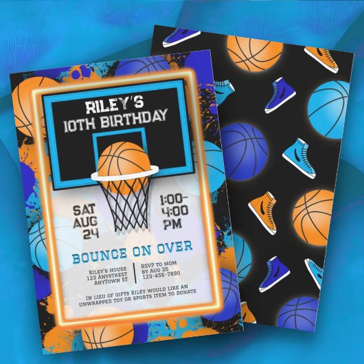 Oranje Blue Basketball Paint Splatter Uitnodiginge