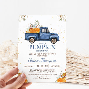  Oranje Blue Boys Pumpkin Truck Baby shower Kaart