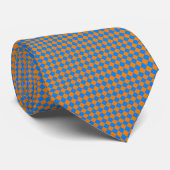 Oranje Blue Checker Diamond Pattern Stropdas (Opgerold)