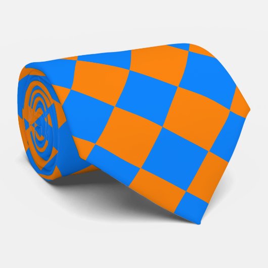 Oranje Blue Checker Diamond Pattern Stropdas (Opgerold)