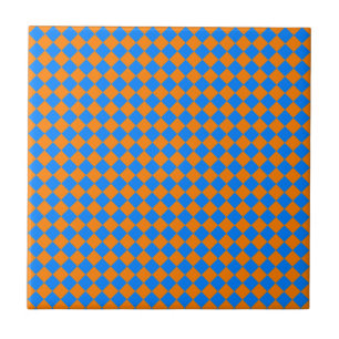 Oranje Blue Checker Diamond Pattern Tegeltje