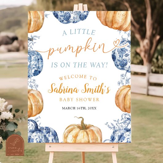 Oranje Blue Chinoiserie Pumpkin Baby shower Poster
