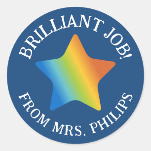 Oranje Blue Gradient Star Brilliant Job School Ronde Sticker