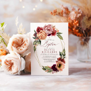 Oranje Blush Bourgogne Red Floral Herfst Baptisme Kaart