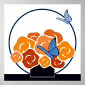 Oranje boeket & Blauwe Vlinders Vierkant Poster (Voorkant)