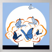 Oranje boeket & Blue Butterfly Flutter Square Poster (Voorkant)