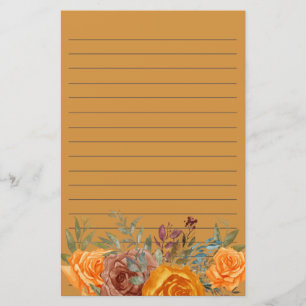 Oranje Bogundy Floral Greenery Lined Briefpapier