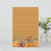 Oranje Bogundy Floral Greenery Lined Briefpapier (Staand voorkant)