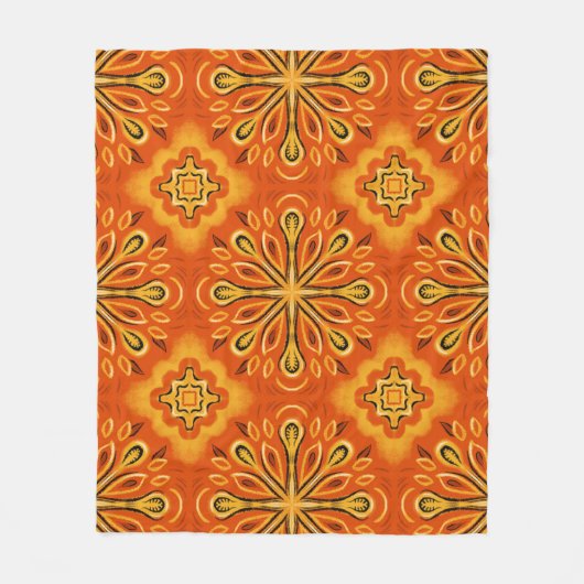 Oranje Boho Abstract Bloem Decoratief Fleece Deken (Voorkant)