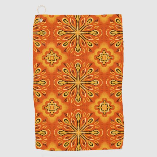 Oranje Boho Abstract Bloem Decoratief Golfhanddoek (Voorkant)