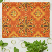Oranje Boho Abstract Bloem Decoratief Theedoek (Gevouwen)