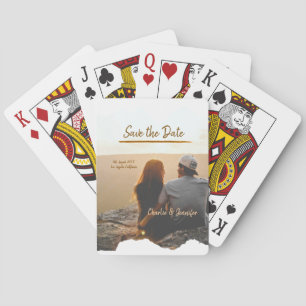 oranje boho Bewaar de datum Moderne foto paar naam Pokerkaarten
