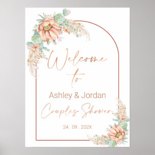 Oranje Boho Cactus Couples Douche Welkomstbord Poster