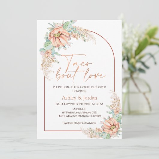 Oranje Boho Cactus Taco 'bout Love Couples Shower Kaart (Staand voorkant)