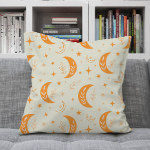 Oranje Boho Maan en Sterren patroon Kussen