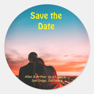 oranje boho save the date QR voeg website naam fot Ronde Sticker