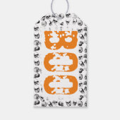 Oranje Boo Halloween Spooky Skull Patroon Cadeaulabel (Voorkant)