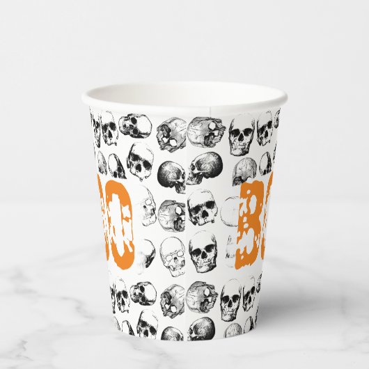 Oranje Boo Halloween Spooky Skull Patroon Papieren Bekers (Rechts)
