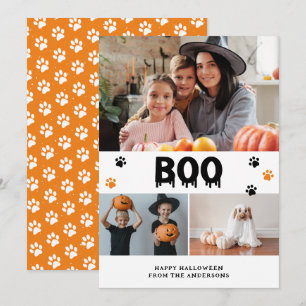 Oranje Boo Pet Foto Gelukkige Halloween Kaart