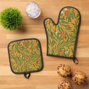 Oranje boom behangpatroon Art Nouveau Ovenwant & Pannenlap Set
