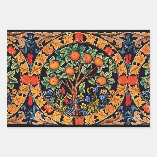 ORANJE BOOM MET GROENE LEZEN, STROMEN INPAKPAPIER VEL (Voorkant)