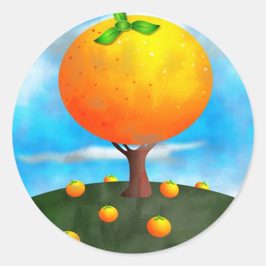 Oranje boom ronde sticker (Voorkant)