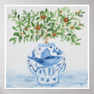Oranje boomtopiary Blue Ginger Jar Art Print