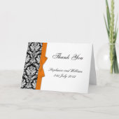 Oranje Bow Damask Weddenschap Bedankt kaarten (Voorkant)