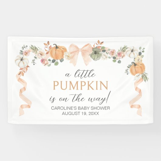 Oranje Bow Pumpkin Baby shower Spandoek (Horizontaal)