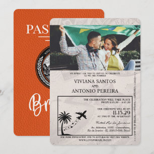 Oranje Brazilië Paspoort bruiloft uitnodiging