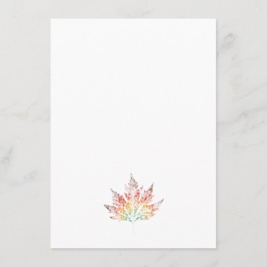 Oranje bruiloftsbingo spelkaart met bladprint informatiekaartje (Achterkant)