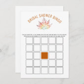 Oranje bruiloftsbingo spelkaart met bladprint informatiekaartje (Voorkant / Achterkant)