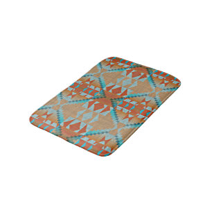 Oranje bruin aqua turquoise blauw Tribal Art Badmat