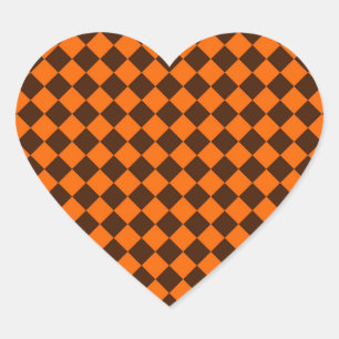 Oranje Bruin Diamant Schachbrett Patroon Hart Sticker