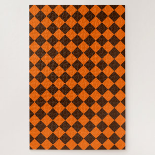 Oranje Bruin Diamant Schachbrett Patroon Legpuzzel