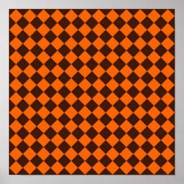 Oranje Bruin Diamant Schachbrett Patroon Poster