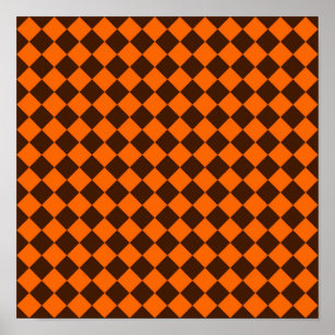 Oranje Bruin Diamant Schachbrett Patroon Poster