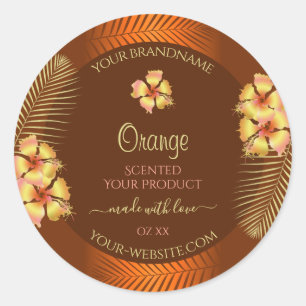 Oranje bruin etiket gele Hawaiiaanse bloemen