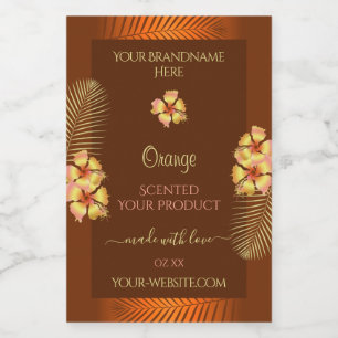 Oranje bruin etiket gele Hawaiiaanse bloemen