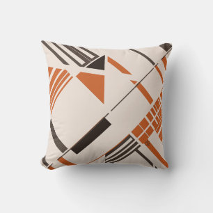 Oranje Bruin op Beige Geometrische Abstracte MCM L Kussen