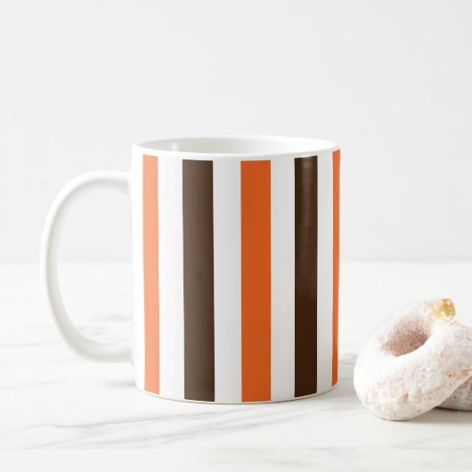 Oranje bruin verticaal strepenpatroon koffiemok (Met donut)