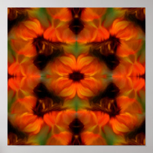 Oranje bruine Abstracte bloemen Kunst Poster