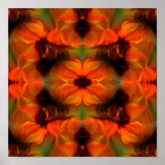Oranje bruine Abstracte bloemen Kunst Poster (Voorkant)