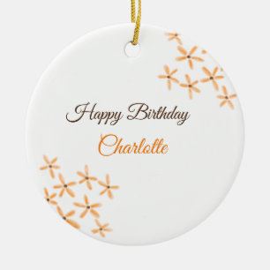 Oranje bruine bloem Happy Birthday Naam toevoegen Keramisch Ornament
