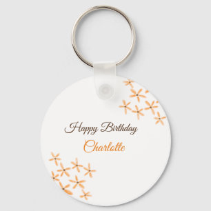 Oranje bruine bloem Happy Birthday Naam toevoegen Sleutelhanger