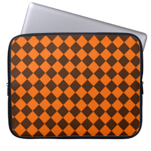 Oranje Bruine Diamantcontrolepatroon Laptop Sleeve