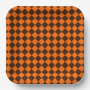 Oranje Bruine Diamantcontrolepatroon Papieren Bordje