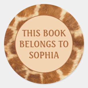 Oranje bruine Giraffe Print Book Name Bord Sticker
