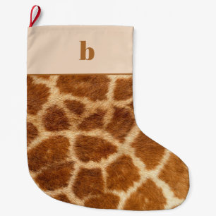 Oranje Bruine Giraffe Print Monogram Kerstmis Grote Kerstsok