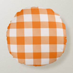 Oranje Buffalo Plaid Rond Kussen